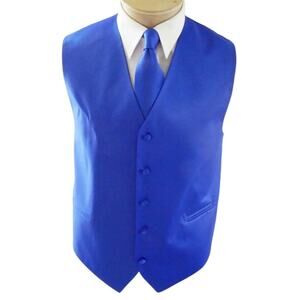 Vesuvio Napoli Formal Vest and Tie Royal Blue Men's Large